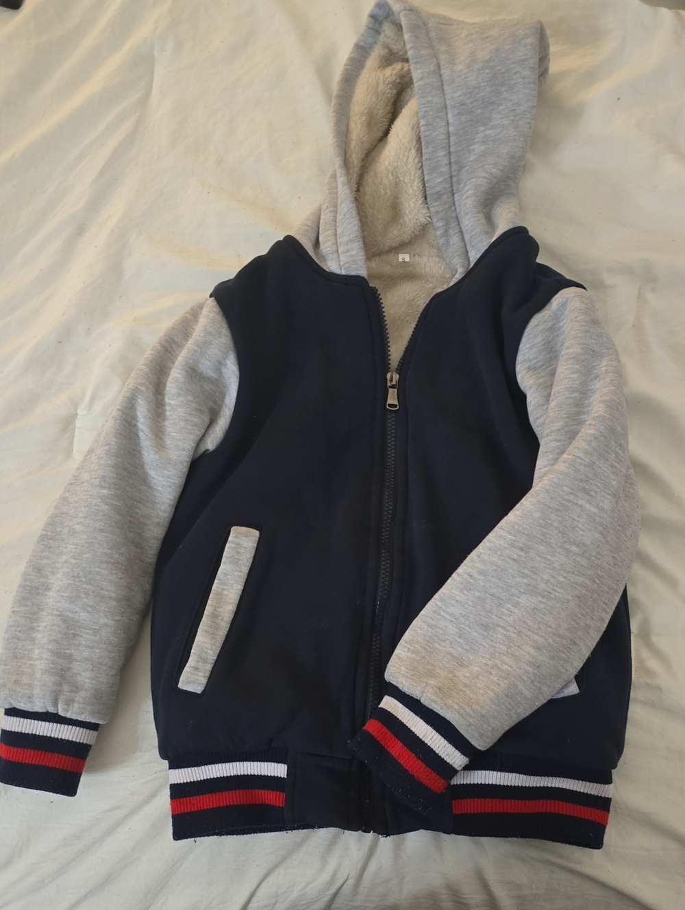 Kids Navy and Gray Hooded Zip Jacket - Cozy Fleece Lined